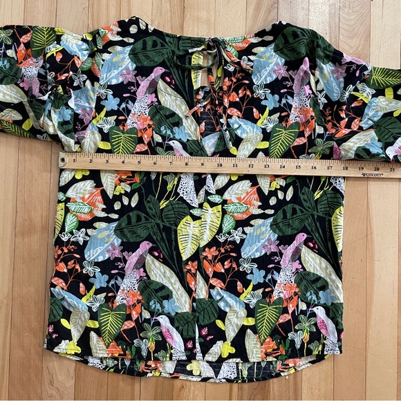 Per Una Bold Tropical Flower & Bird Print with Ruffled Sleeve Top - UK 8 / US 4 - Picture 15 of 16